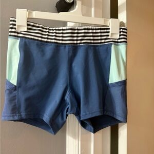 Champion Navy Shorts with Black and White Striped Waistband